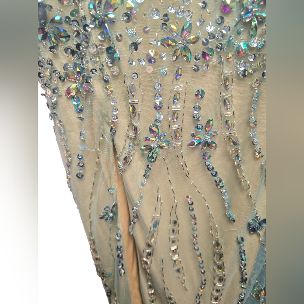 Nina Canacci 8050 Dress Elegant Blue Halter Evening Gown Sz. 4 - Picture 14 of 16